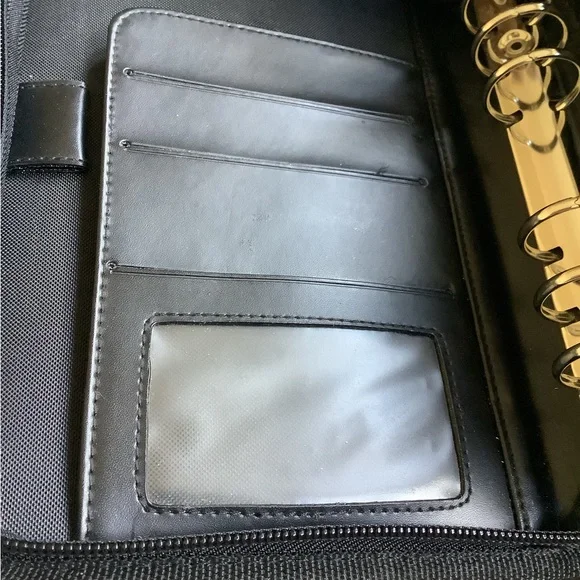 Franklin covey black nylon leather pocketed 6 ring binder planner 9.5x7.5